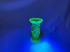 Fenton Glass Co Vaseline/Uranium Opalescent Miniature Hand Bud Vase