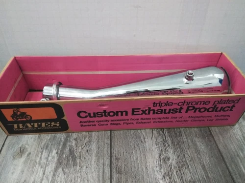 GENUINE BATES TRIPLE CHROME PLATED REVERSE CONE MEGAPHONE EXHAUST, UPSWEEP