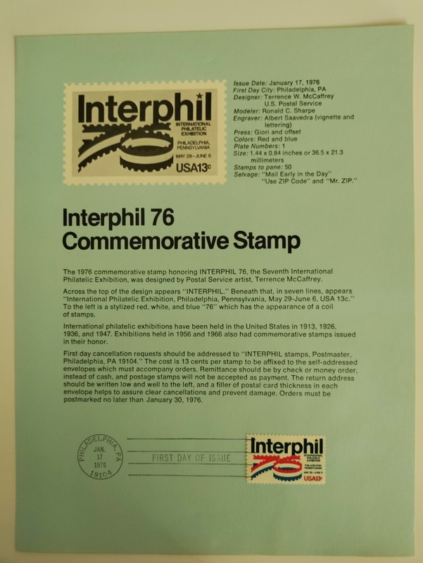 1976 US FDC,Interphil Stamp