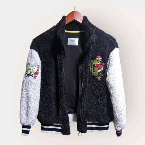 Justice Grinch Varsity Letterman Jacket Youth Medium Sz 10 Sherpa Deep Pile - Picture 4 of 10
