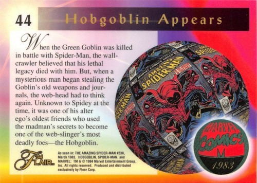 HOBGOBLIN / 1994 Fleer Flair Marvel Annual BASE Trading Card #44 - Picture 2 of 2
