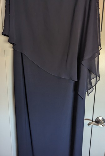 DJ-Jaz Navy Blue Chiffon Ruffled Beaded Flutter Sleeve Long Party Dress Size 18 - Picture 5 of 20