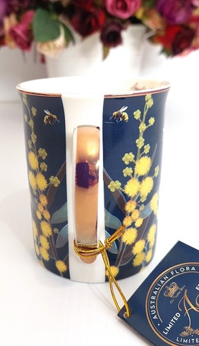 Birthday Gift Lady/Mum/Female Bone China Mug Navy Blue Australian Yellow Wattle - Picture 3 of 8