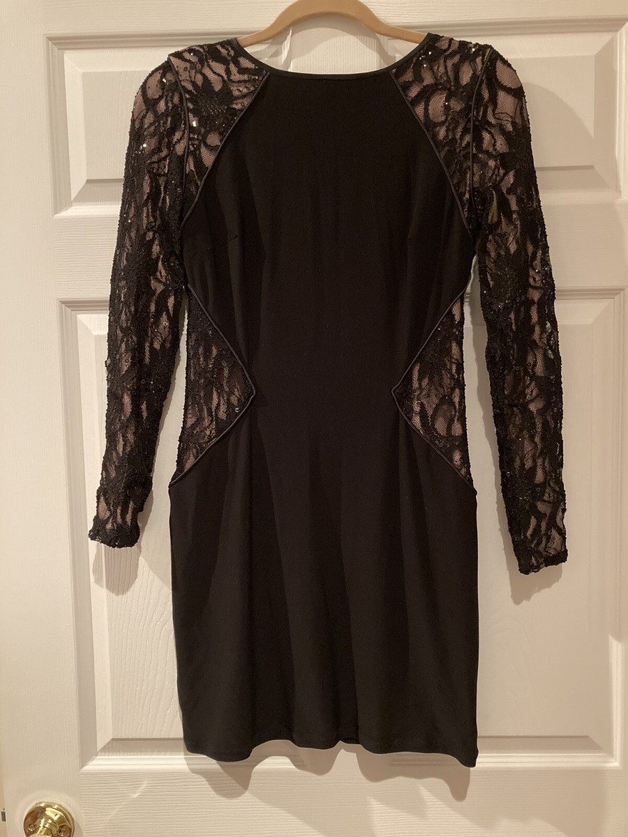 Ralph Lauren キャンディーディッシュ Lauren Ralph Lauren Black Stretch Jersey LBD Dress Nude Sequins