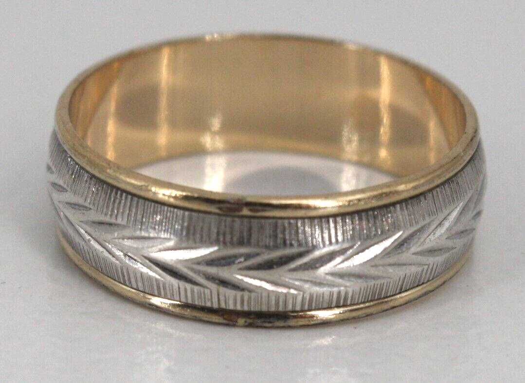 Sterling Silver 1/20 10K GF Two Tone 8mm Wide Ring Etched Band
