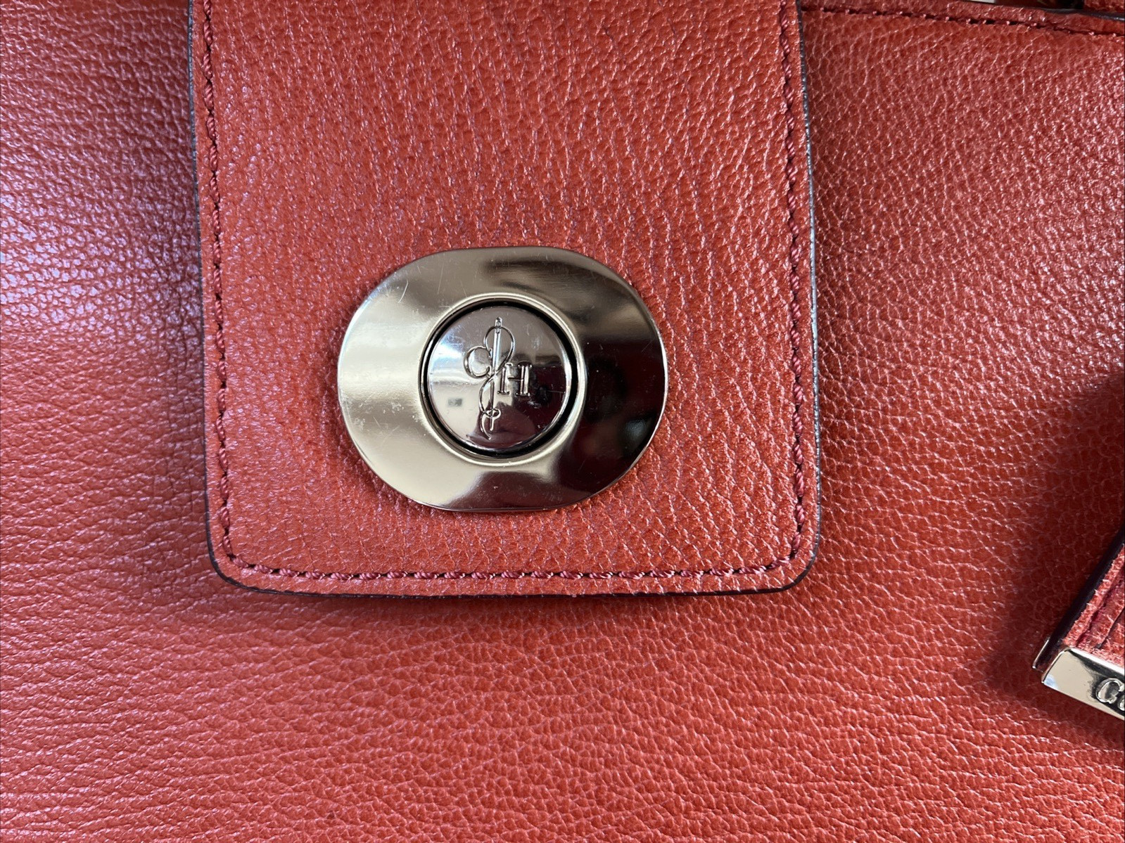Cole Haan Logo Button Structured Orange Tote - image 3
