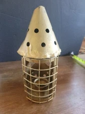 Vintage Gold Primitive House Tea light Holder Distressed Candle Holder