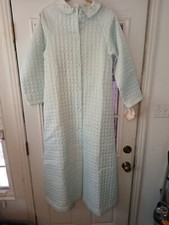 Vtg Barbizon Quilted Nylon Satin Button Front Long Robe-S-Mint Green-NOS W/Tags