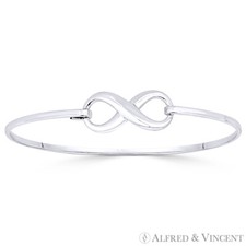 Infinity Symbol / Figure 8 Luck Charm Bangle Solid .925 Sterling Silver Bracelet