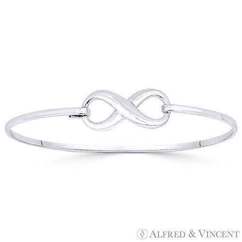 Infinity Symbol / Figure 8 Luck Charm Bangle Solid .925 Sterling Silver Bracelet - 第 1/1 張圖片