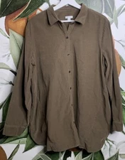 J Jill XL Corduroy Brown Button Front Long Sleeve Shirt 100% Cotton