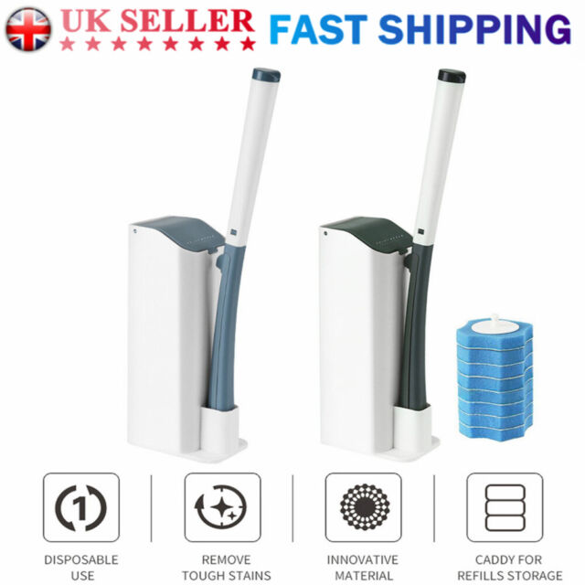 Disposable Toilet Brush Set Extra Long Handle With 8 Replacement Cleaning Heads
