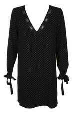 Michael Michael Kors Black White Tie-Sleeve Embellished Lace-Up Shift Dress S