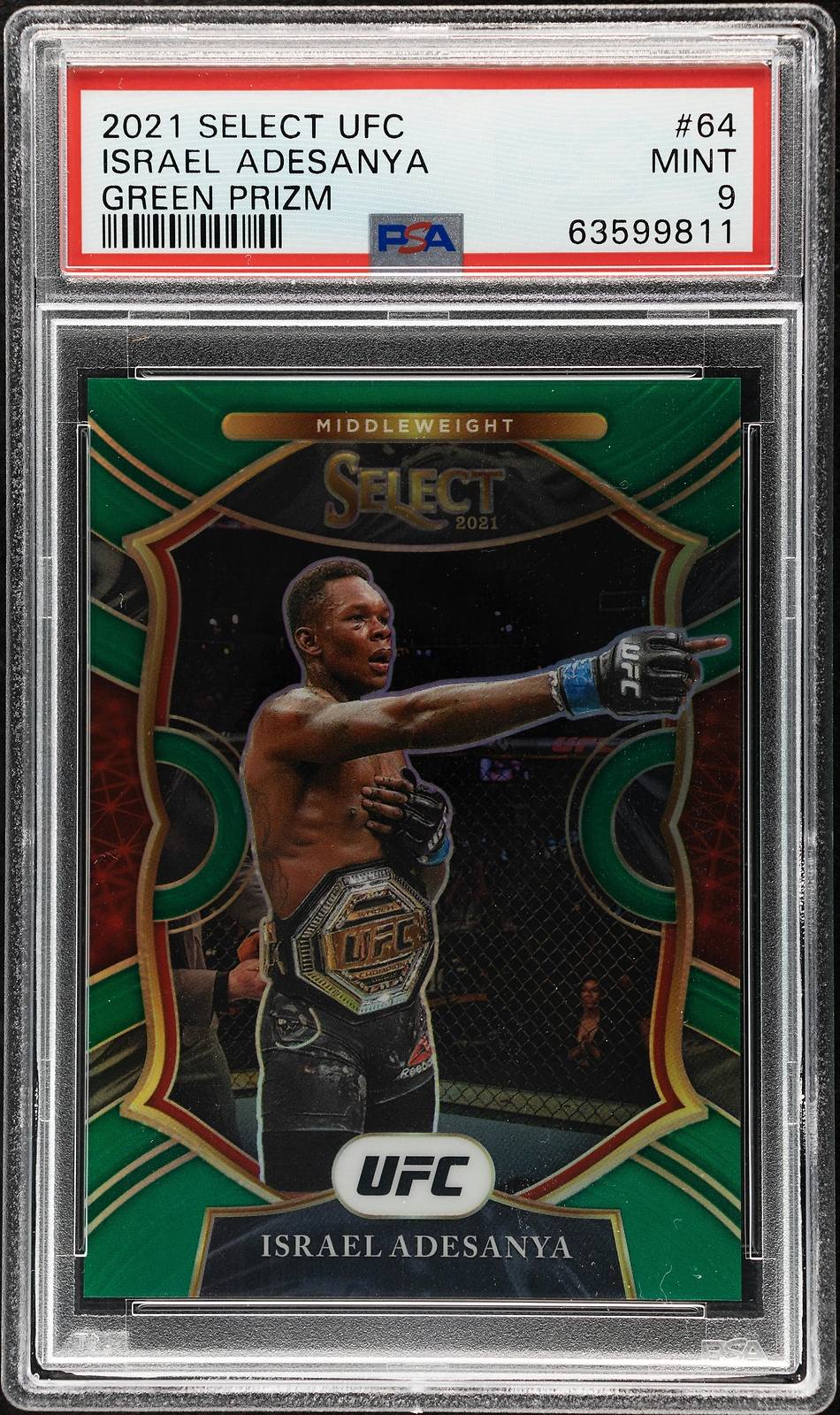 2021 Panini Select UFC Israel Adesanya Green Prizm #64 /5 PSA 9