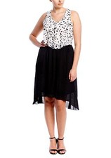 MLLE GABRIELLE Plus Size Sleeveless Poke a Dot Print Hilo Layer Dress 2X Or 3X