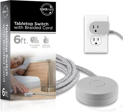 Cordinate Extension Cord with Switch On/Off Plug, 6 Ft Braided 1 Pack, Gray 