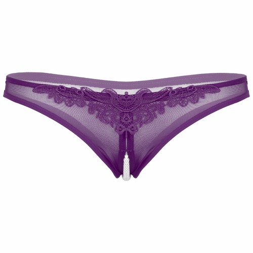 Damen Mesh Transparent String Slips Schritt offen Stringtanga mit Perlen Dessous - Picture 30 of 50