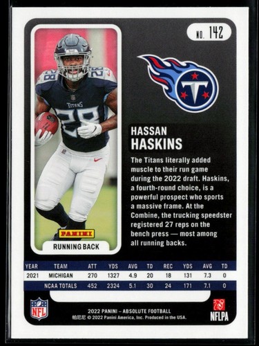2022 Absolute #142 Hassan Haskins RC - Picture 2 of 2