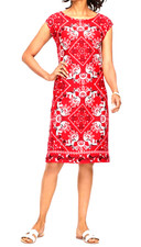 Talbots Women's Bandana Dress 100% Cotton Petite Size S Red Printed