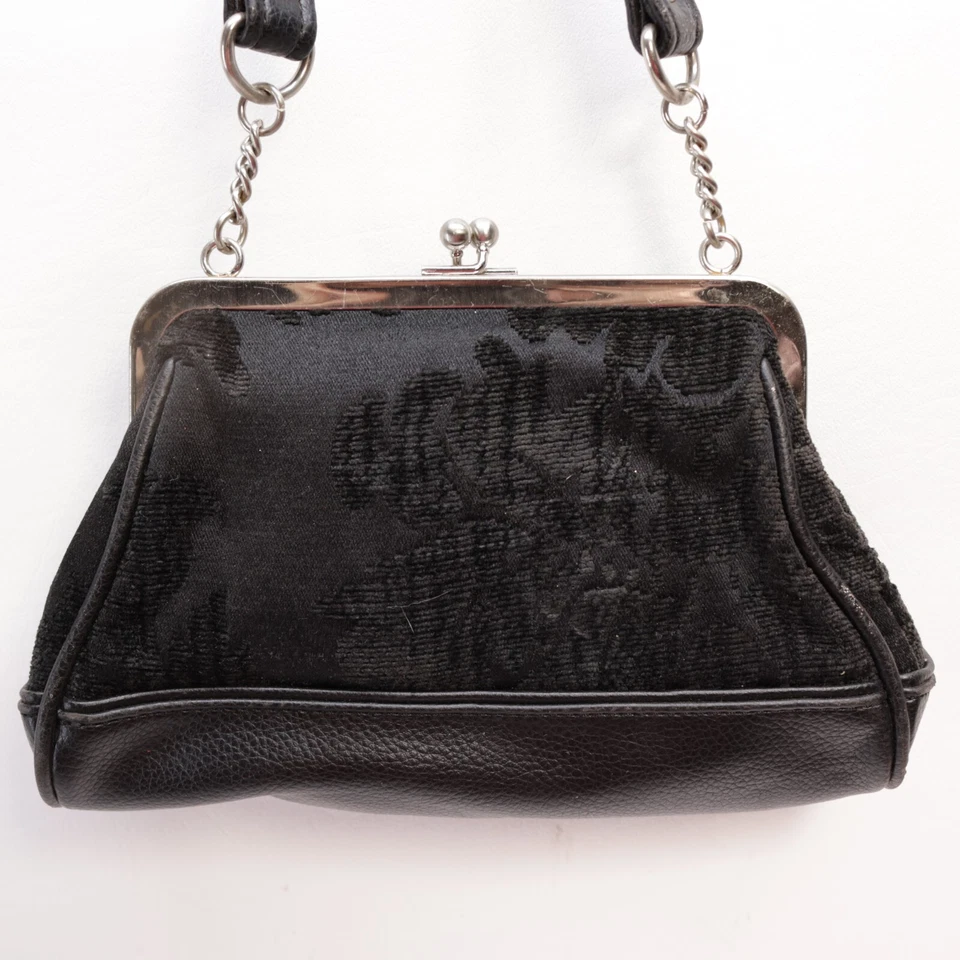 Vtg Evening Beaded Satchel Handbag Women S Black Kiss Lock Retro Lined Purse Bag - Image 4 of 4