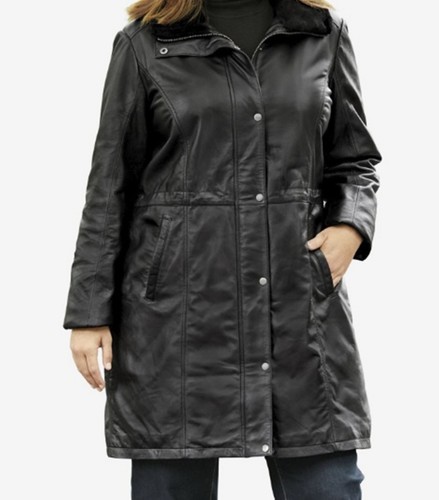 Women's Winter Outerwear Church genuine Leather Anorak Jacket coat plus 22W 20W - Picture 2 of 12
