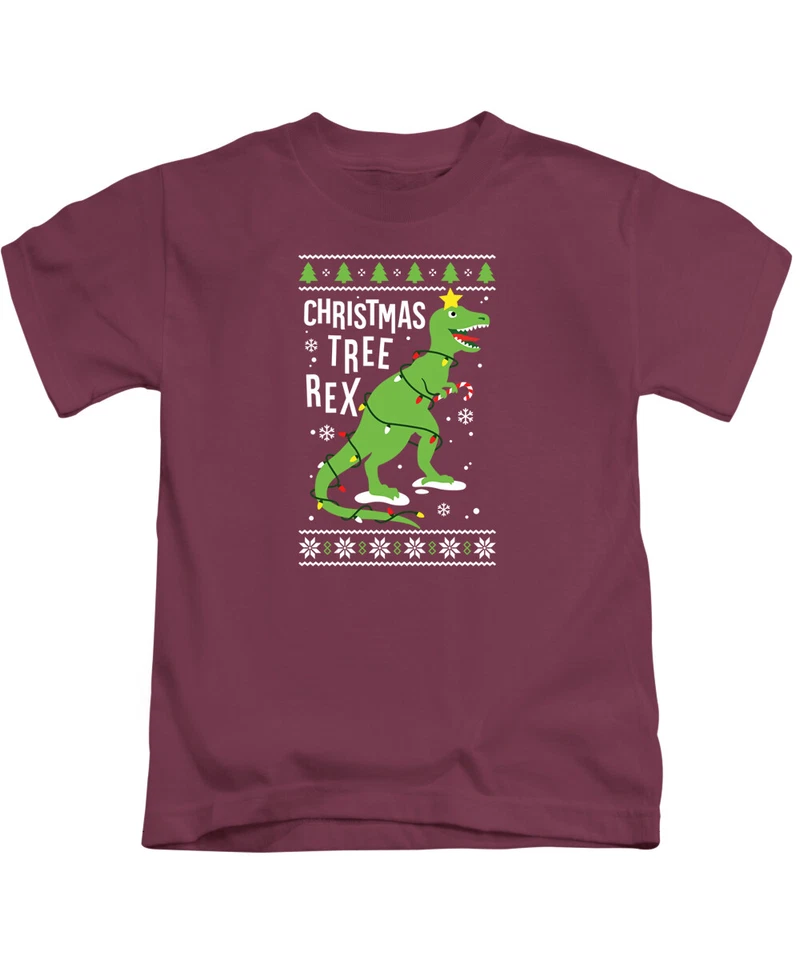 Christmas Tree Rex Kids Christmas T-Shirt Tee Top Funny Childrens Xmas (New) - Image 2 of 3