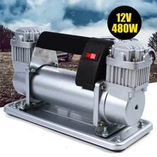 480W 12V Heavy Duty Metal Dual Cylinder Pump Air Compressor Auto Tire Inflator
