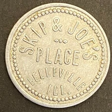 Skip & Joe's Place Belleville, IL Alum. G/F 5¢ In Trade Token c1937 25mm Scarce
