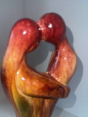 Couple Sculpture Figurine Abstract Metal 16” Tall Multicolor Man Woman Embrace - Picture 7 of 12