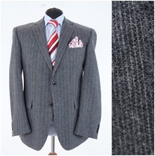 Mens Striped Tweed Jacket 42R UK Size BEXLEYS Grey Wool Sport Coat Blazer