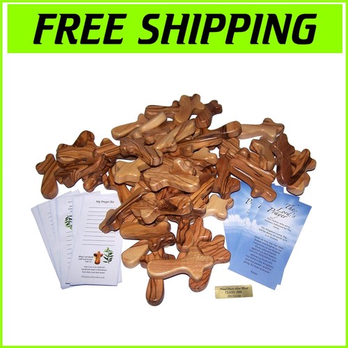 Authentic Bethlehem Olive Wood Palm Cross - Exquisite Gift with Prayer Card
