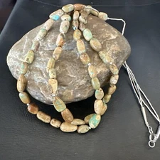 Only One Sterling Silver Heishi Green Turquoise 2 Strands Bead Necklace 18823