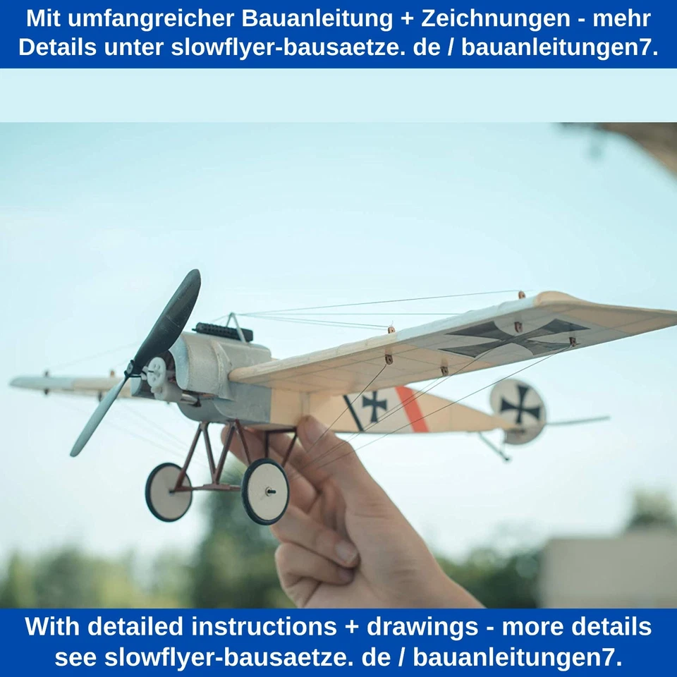 Fokker E.3 Slow Flyer KIT Lasercut RC Modellflugzeug Modellflugzeug Baukasten - Bild 4 von 4