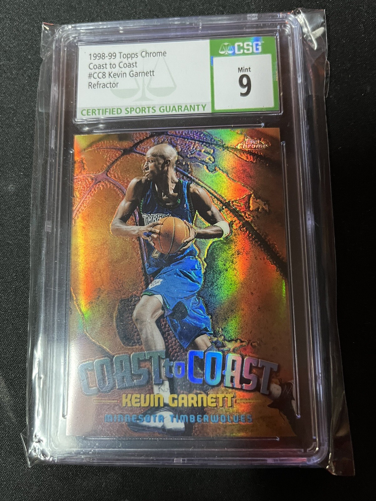 1998-99 Topps Chrome Coast to Coast #CC8 Kevin Garnett Refractor CSG 9