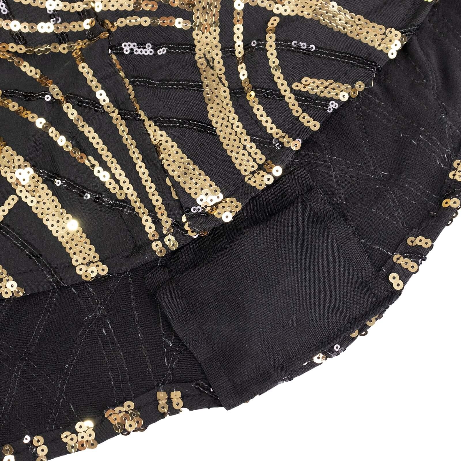 BLACK GOLD Cocktail Spandex Table Cover Wave Embroidered Sequins Party Events