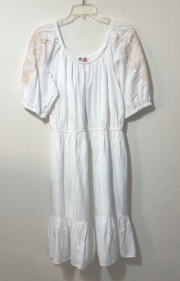 NWT Knox Rose White Embroidered Midi Dress Size L Boho Cottagecore Floral