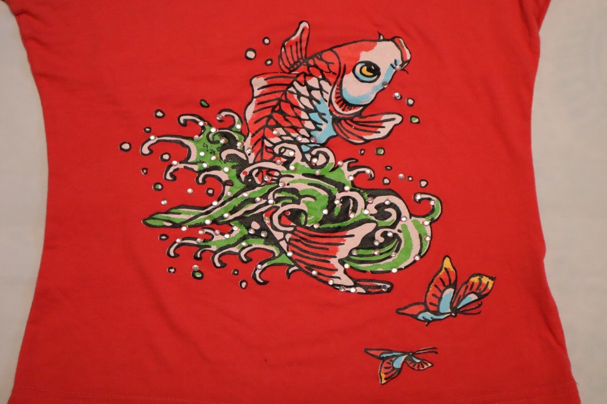 【雰囲気抜群❗️】00's Ed Hardy 鯉 和柄 黒 チビTシャツ Y2K 雰囲気抜群❗️】00's Ed Hardy 鯉 和柄 黒 チビTシャツ Y2K