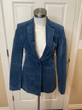 Theory Blue Thick Wale Corduroy Notch Collar Blazer, Size 0 0