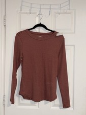 Sonoma Women's Striped Cotton Pullover Long Sleeve Tee Dark Red & White M-L