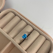 Blue Topaz Cubic Zirconia Heart .925 Sterling Silver Ring Size 6