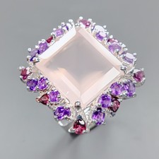 Vintage ring 26ct Natural Rose Quartz Ring 925 Sterling Silver Size 8.5 /R436669