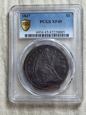 1847 Seated Liberty Silver Dollar PCGS XF45 Gold Shield Nice Example