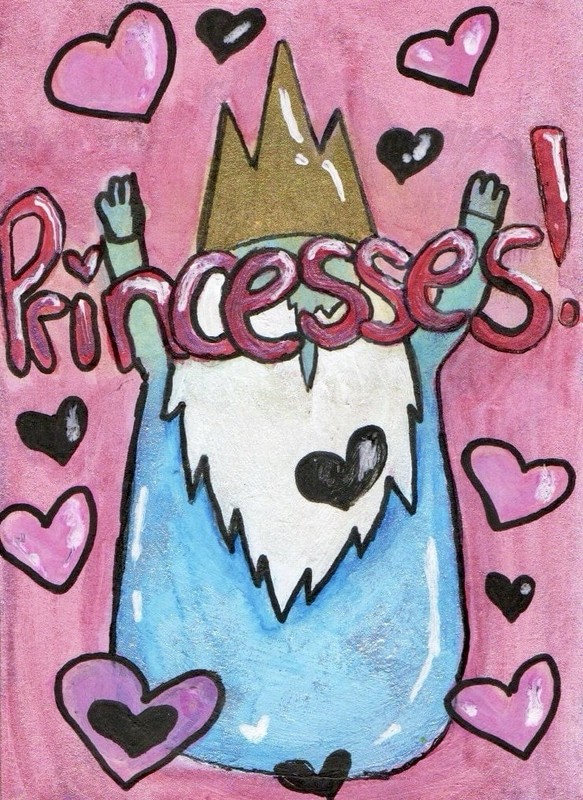 ACEO Ice King Adventure Time Painting Princess Fan Art OOAK Card Love Hearts ATC