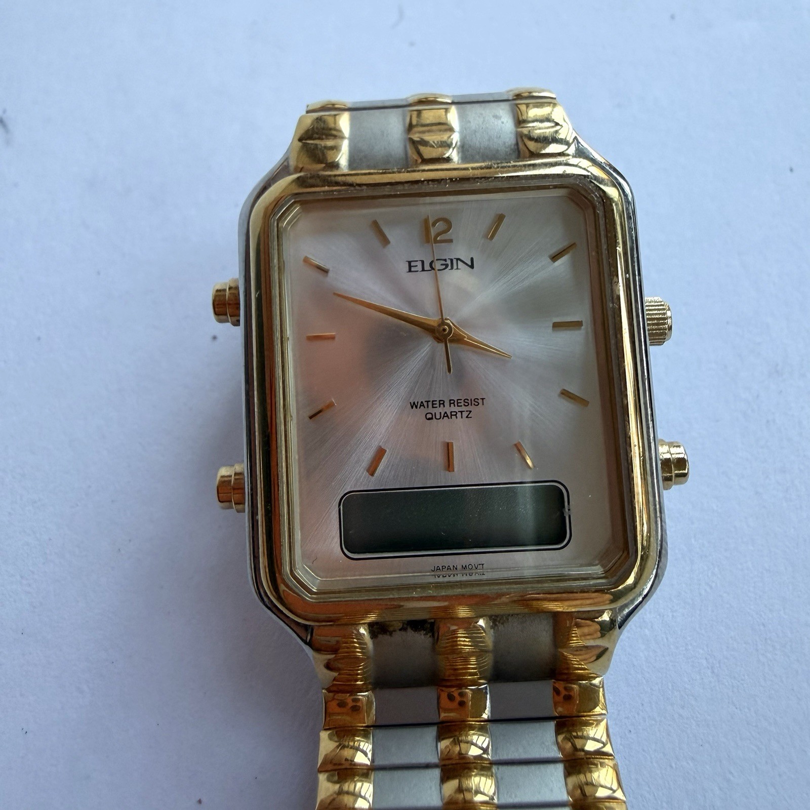 Elgin Two-Tone Rectangular Quartz Watch Stretch B… - image 2