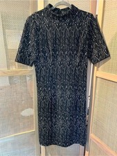 Eliza J Black White Chevron Jacquard Mock Neck Sheath Dress Size 10 NWOT