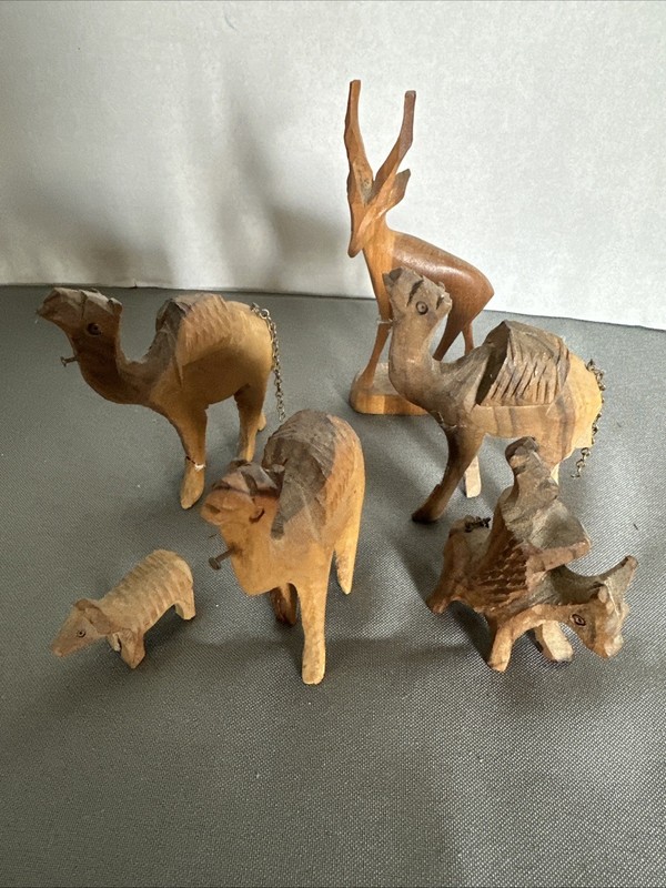LOT OF THREE 6 WOODEN HAND CARVED? CAMELs. Deer Etc