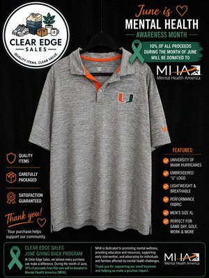 Miami Hurricanes Performance Polo Shirt Mens XL Gray Embroidered Ibis Golf