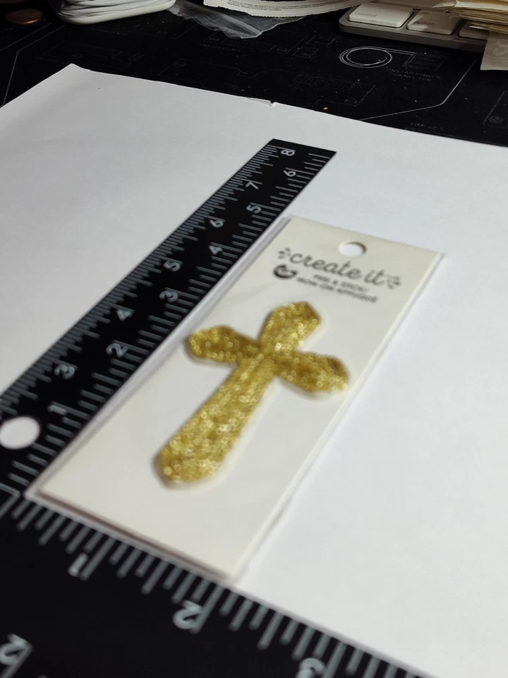 Gold Cross Letters Hearts Alien Patch Iron On Sew On High Quality Patch - Image 2 of 4