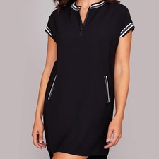 Peace of Cloth Quinn Dress Women's M Black White Striped Trim Zip Stretch
