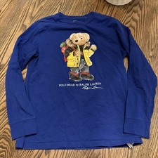 Boys Ralph Lauren Navy Long Sleeved Polo Bear T-Shirt. L 14-16 . Eu 158/164